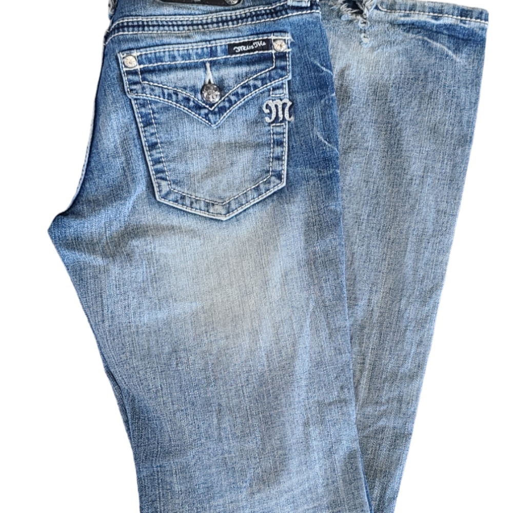 Miss Me Womens Jeans With Rhine Stone Pocket Trim Low Rise Size 29